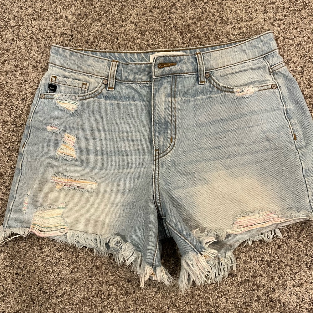 Womens kancan shorts- mom style colored frayed, worn a few times like brand new
